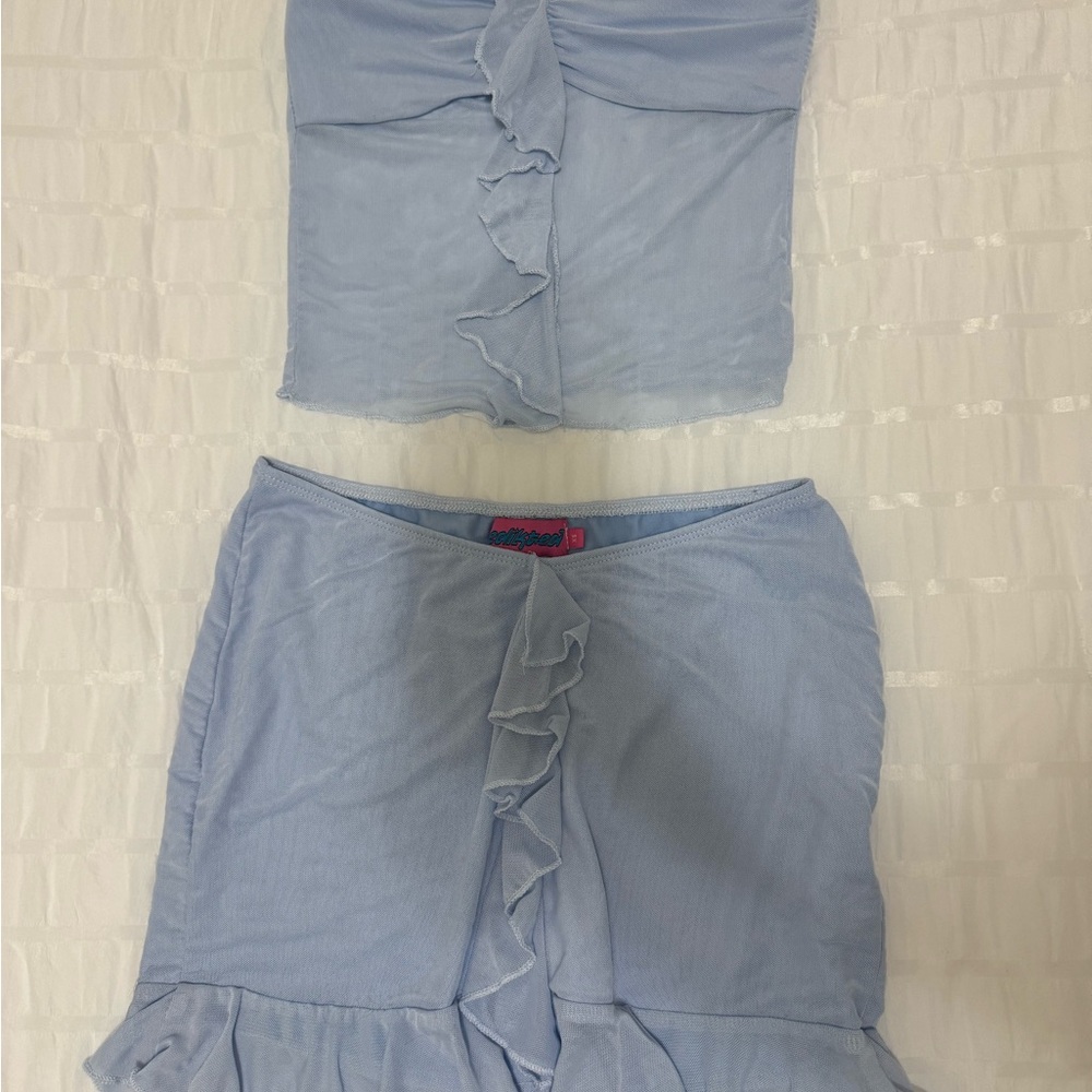 Edikted Light Blue Ruffled Skirt Set